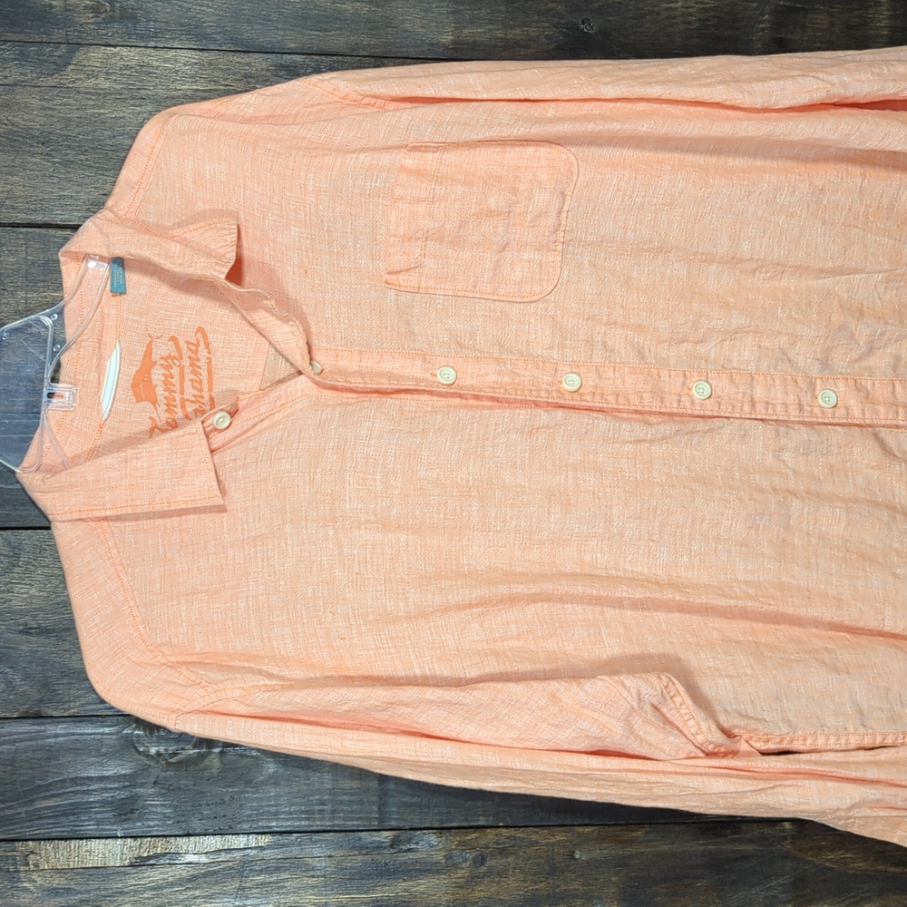 Tommy Bahama relax linen casual button-down dress shirt salmon color XL